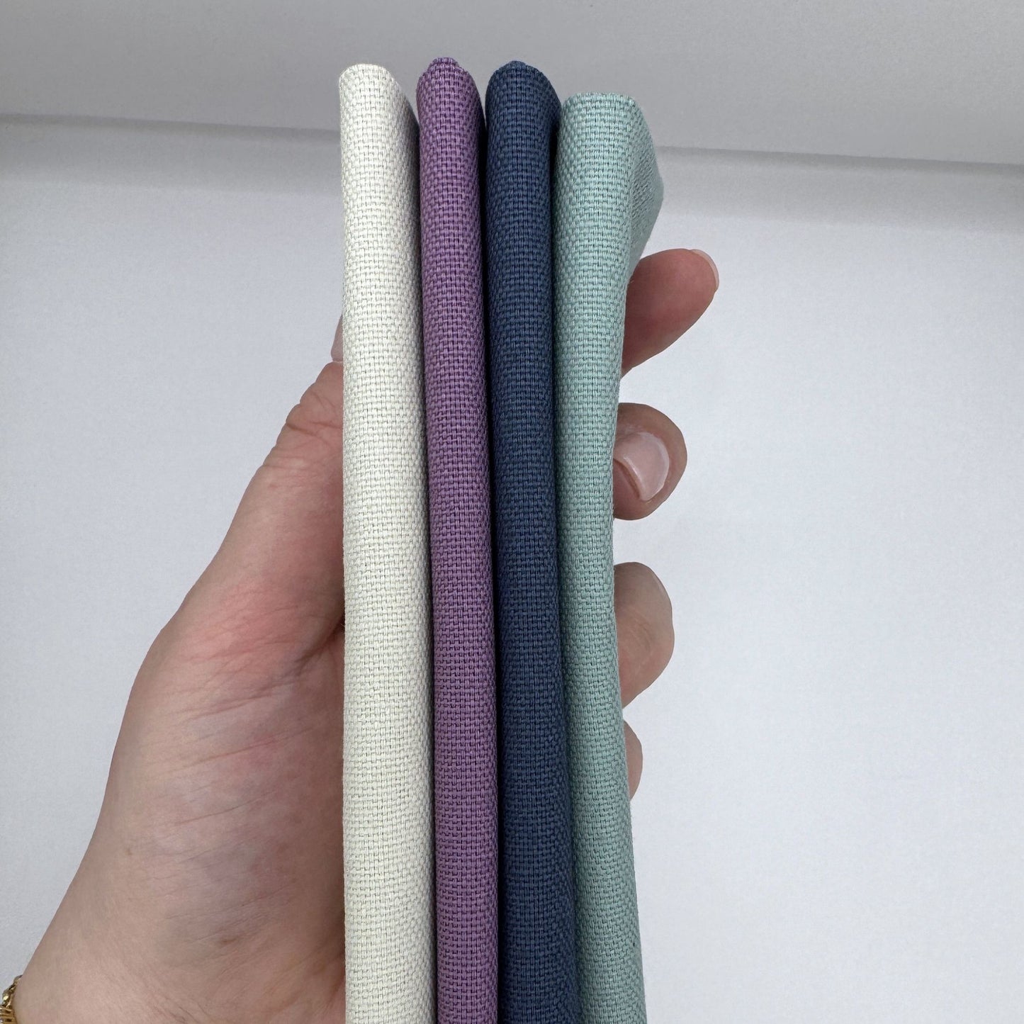 Stoff zum Sticken, Stoffpaket "Eukalyptus/Schieferblau/Beige"