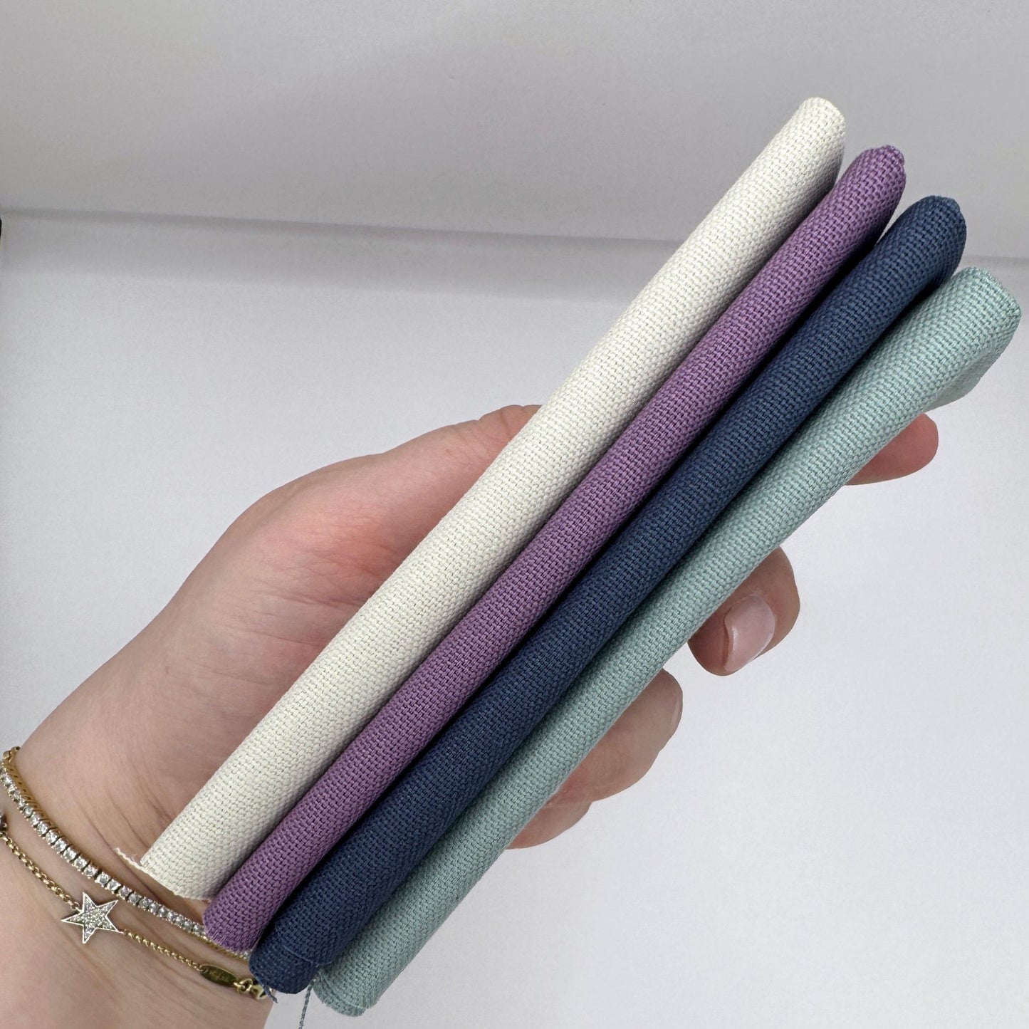 Stoff zum Sticken, Stoffpaket "Eukalyptus/Schieferblau/Beige"