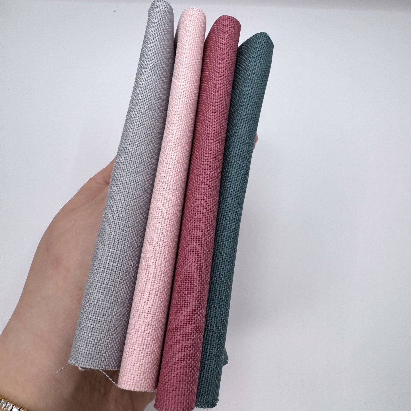 Stoff zum Sticken, Stoffpaket "Rosenholz/Ozeangrün/Grau"