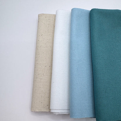 Stoff zum Sticken, Stoffpaket "Petrol/Himmelblau/Weiß"