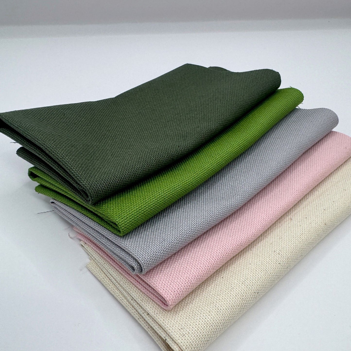 Stoff zum Sticken, Stoffpaket "Wiesengrün/Grau/Moosgrün"