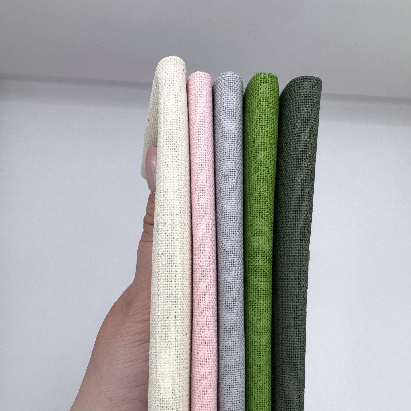 Stoff zum Sticken, Stoffpaket "Wiesengrün/Grau/Moosgrün"