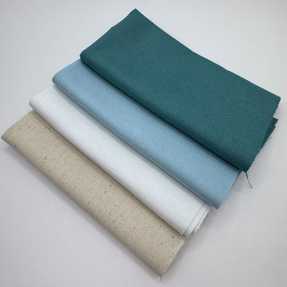 Stoff zum Sticken, Stoffpaket "Petrol/Himmelblau/Weiß"