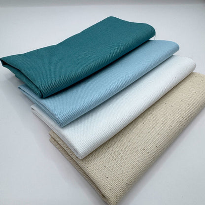 Stoff zum Sticken, Stoffpaket "Petrol/Himmelblau/Weiß"