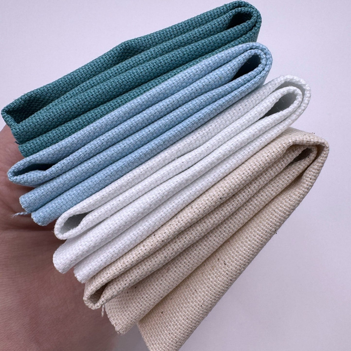 Stoff zum Sticken, Stoffpaket "Petrol/Himmelblau/Weiß"