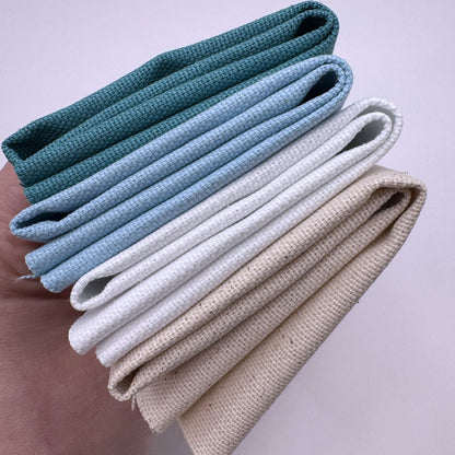 Stoff zum Sticken, Stoffpaket "Petrol/Himmelblau/Weiß"