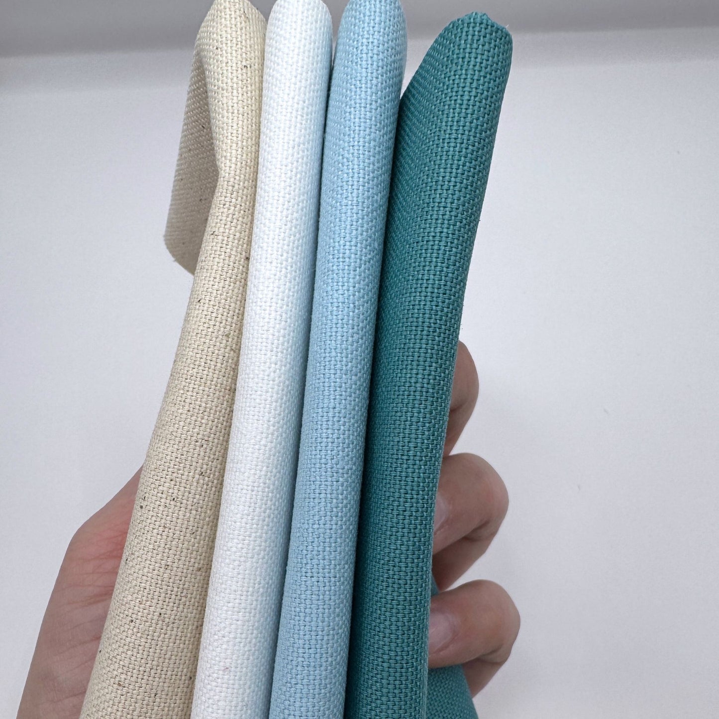 Stoff zum Sticken, Stoffpaket "Petrol/Himmelblau/Weiß"