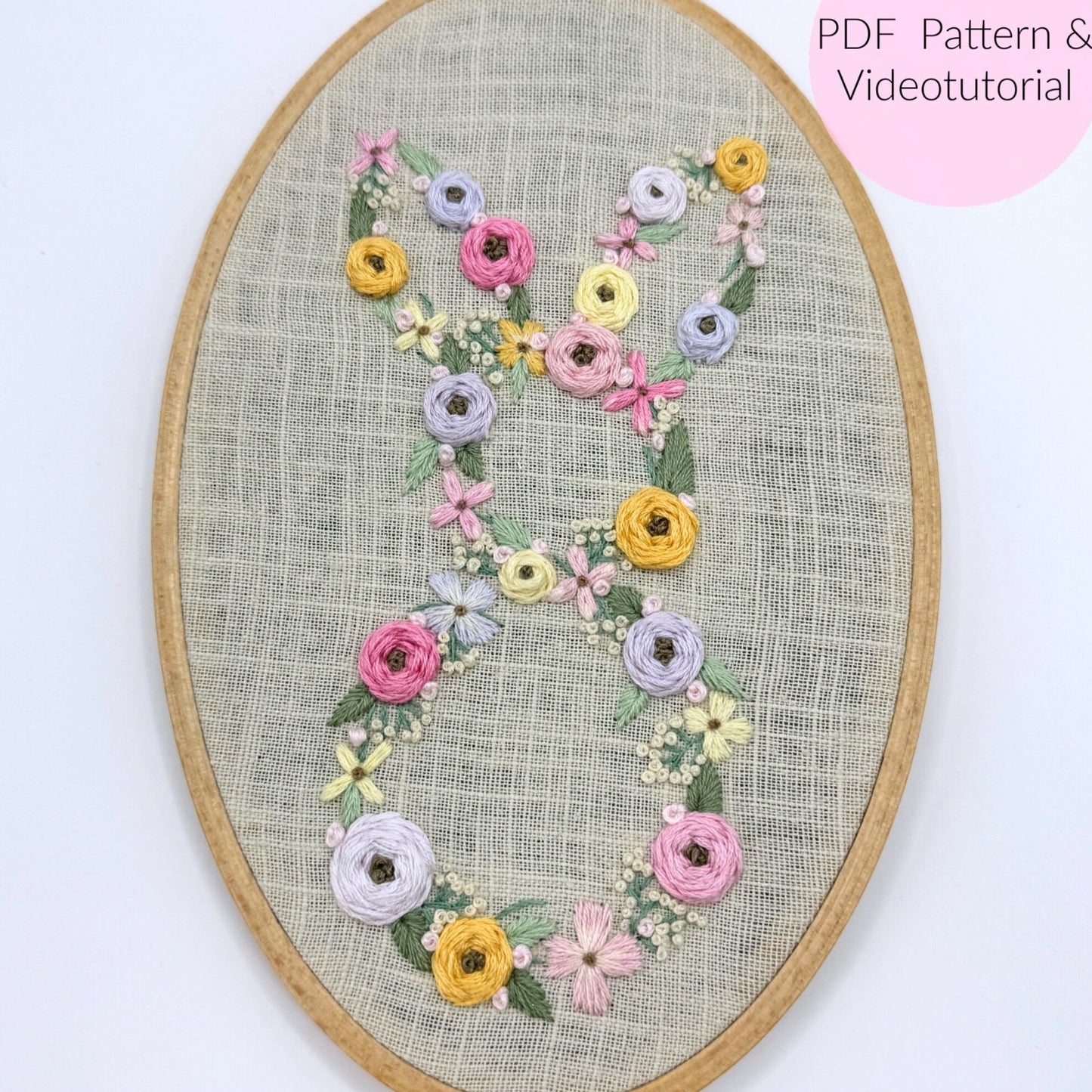 Stickvorlage Osterhase, Blumenhase, Osterdekoration, Sticken, Modern Embroidery, Stickbild, Ostergeschenk, Ostern