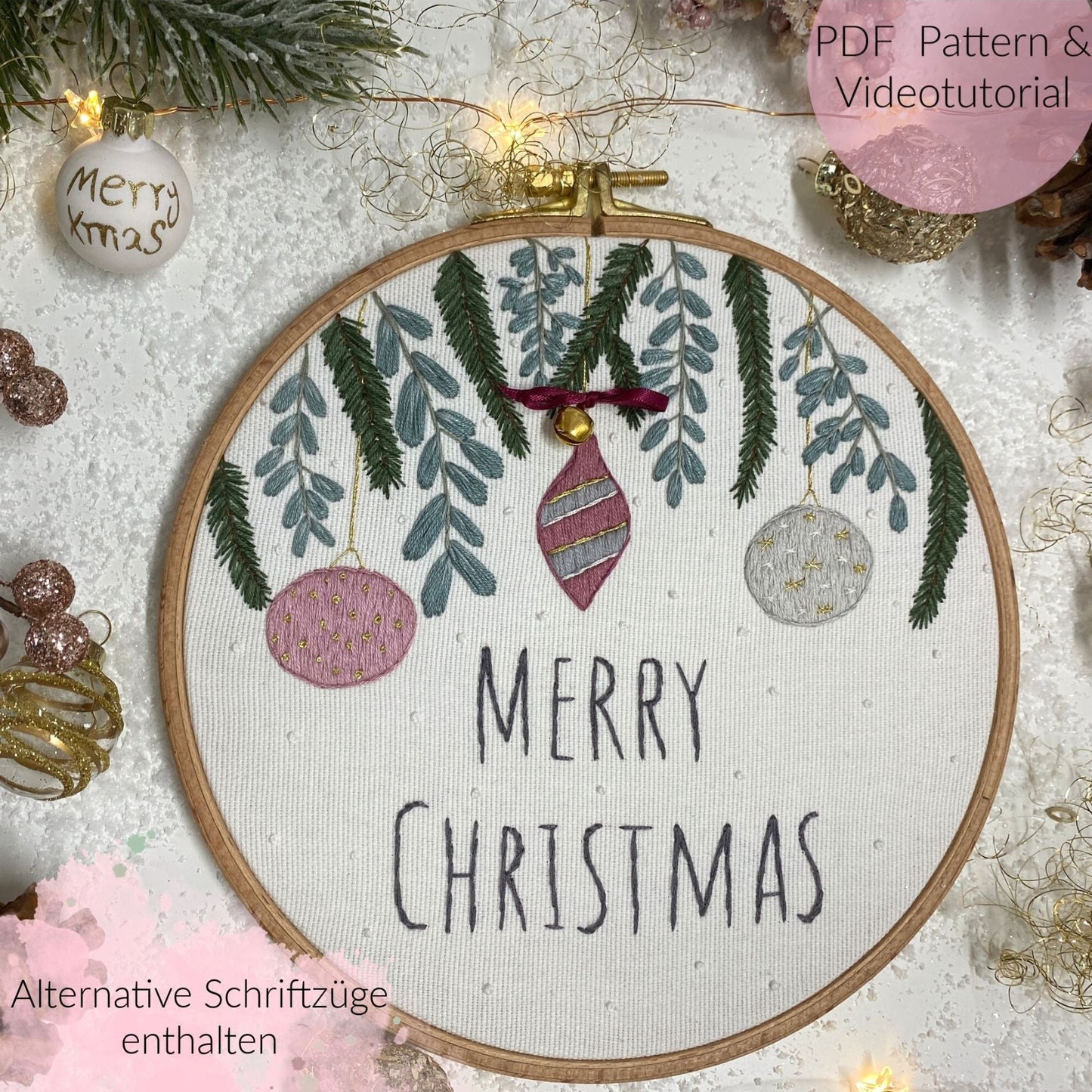 Stickvorlage, Tannenbaumkugeln, Christmas Ornaments, Stickbild, Embroidery Pattern, individualisierbar