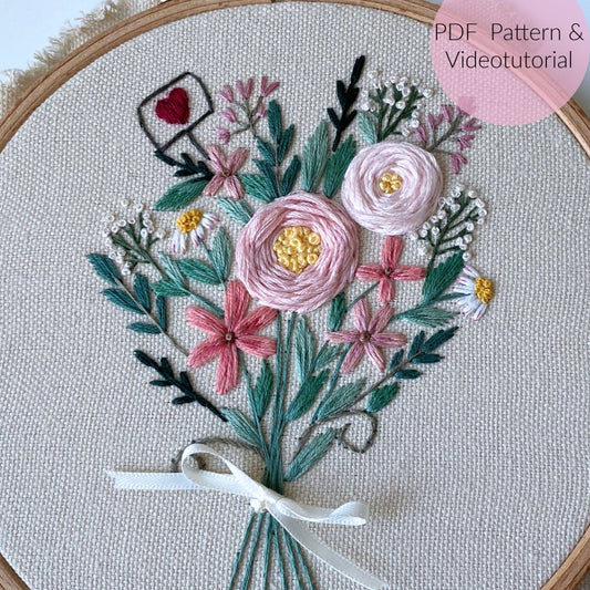 Stickvorlage, Spring Bouquet, Blumenstrauß, Stickbild Anfänger, Embroidery Pattern, Modern Embroidery