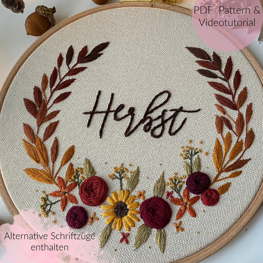Stickvorlage, Herbstkranz, Herbst Deko, Herbstkranz, Stickbild, Herbst, Modern Embroidery, Sticken, individualisierbar