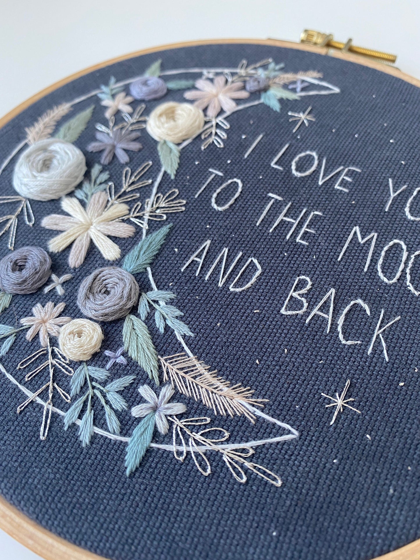 Stickvorlage, Boho, Mond, I love you to the moon and back, Sticken lernen, Stickbild, Sticken, personalisierbar