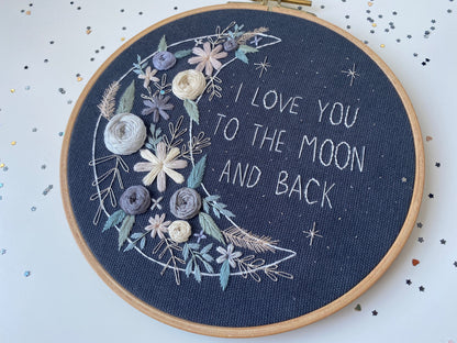 Stickvorlage, Boho, Mond, I love you to the moon and back, Sticken lernen, Stickbild, Sticken, personalisierbar