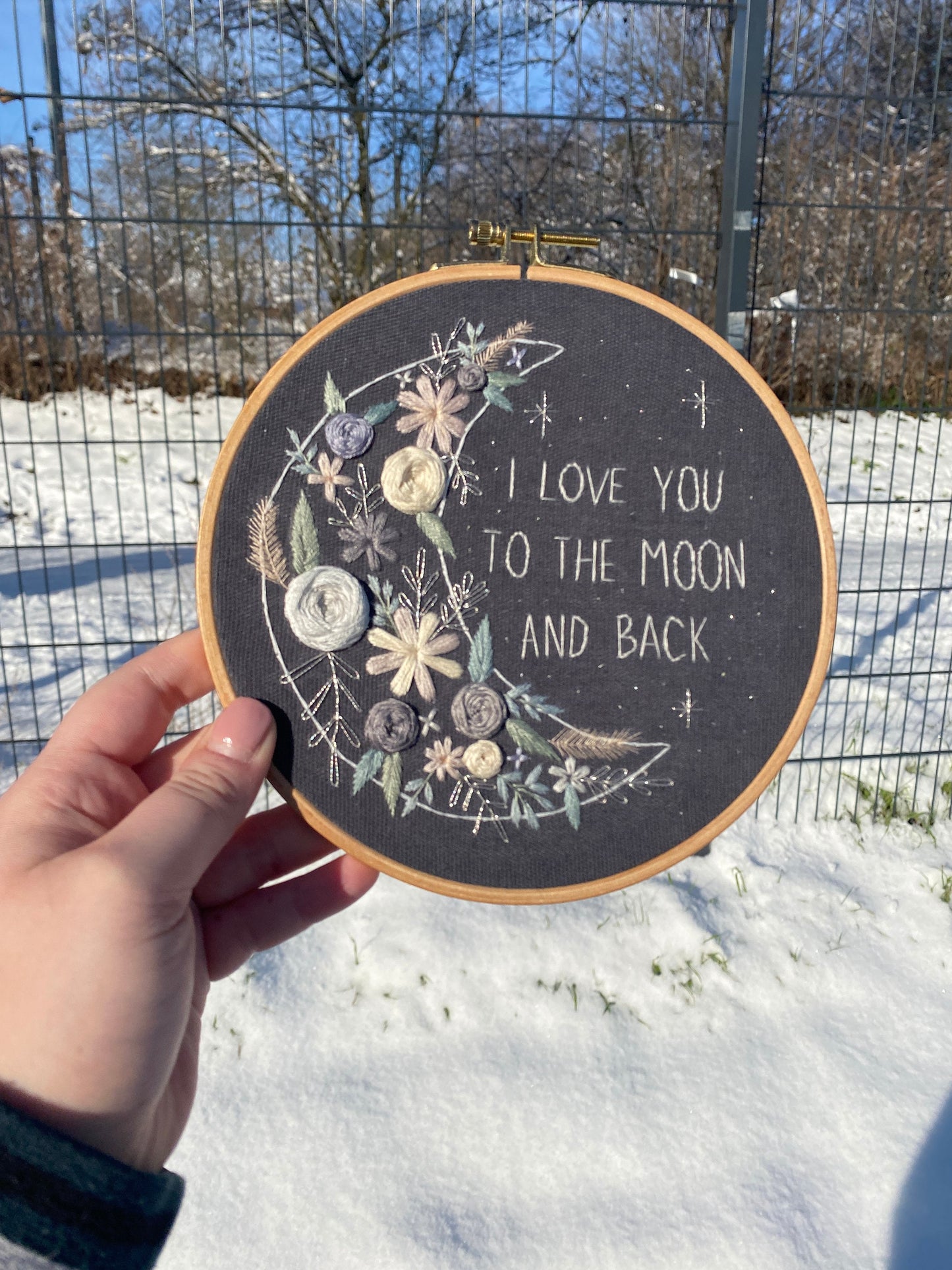 Stickvorlage, Boho, Mond, I love you to the moon and back, Sticken lernen, Stickbild, Sticken, personalisierbar