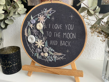 Stickvorlage, Boho, Mond, I love you to the moon and back, Sticken lernen, Stickbild, Sticken, personalisierbar